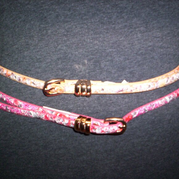 (5/$25‎ SALE ✅) Boho Botanical Orange Blossoms Skinny Belt 1/2" PVC Waist Belt - Picture 2 of 8